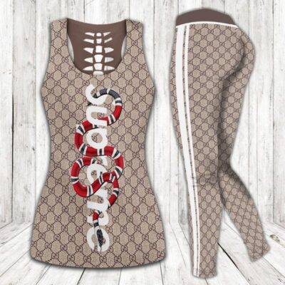 Gucci Supreme Snake Tank Top Leggings Set Luxury Brand For Women Yoga Gym