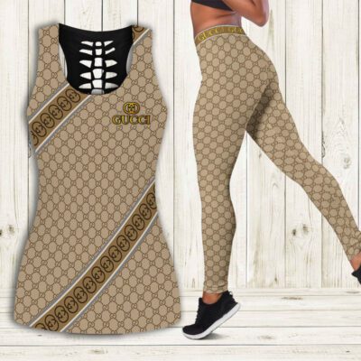 Gucci Tank Top Leggings Set Luxury Brand For Women Yoga Gym