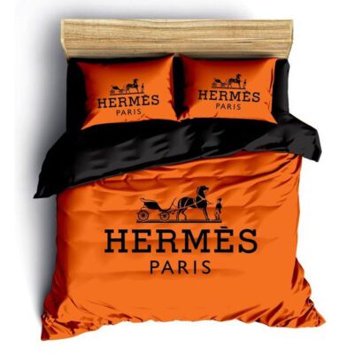 Hermes Paris Orange Luxury Brand Fashion Bedding Set Bedspread Duvet Cover Set BS213
