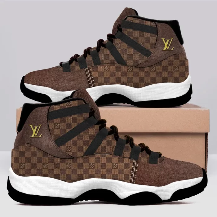 Louis Vuitton Black Brown Air Jordan 11 Sneakers Shoes LV Gifts JD11047