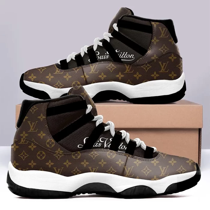 Louis Vuitton Black Brown Air Jordan 11 Sneakers Shoes LV Gifts JD11048