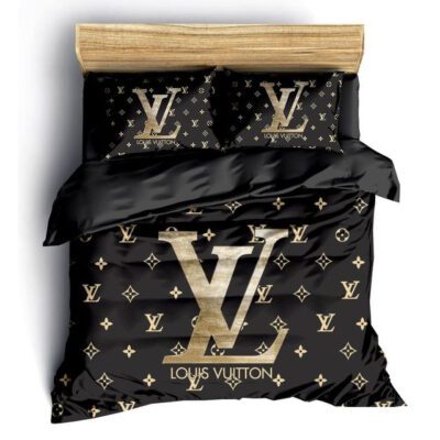 Louis Vuitton Black Golden Fashion Luxury Brand Fashion Bedding Set Bedspread Duvet Cover Set BS193