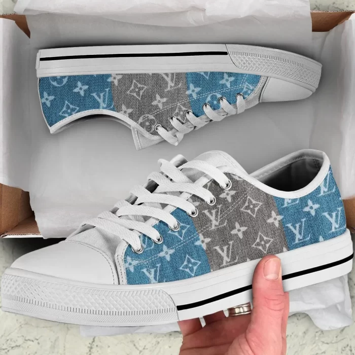 Louis Vuitton Blue Grey Low Top Canvas Shoes Luxury Brand Sneaker LTS025