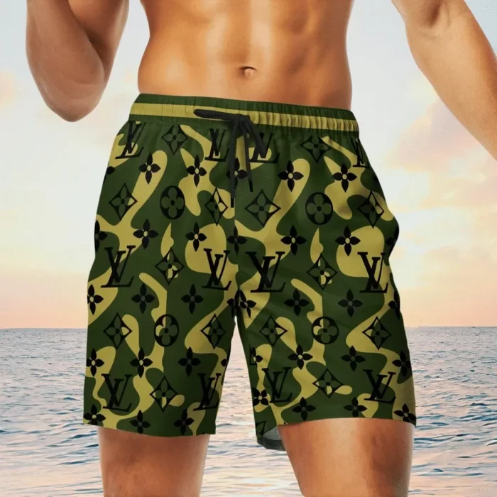Louis Vuitton Camouflage Luxury Brand Logo Premium Fashion Shorts For Men