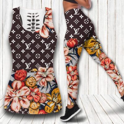 Louis Vuitton Floral Tank Top Leggings Set Luxury Brand Lv For Women Yoga Gym