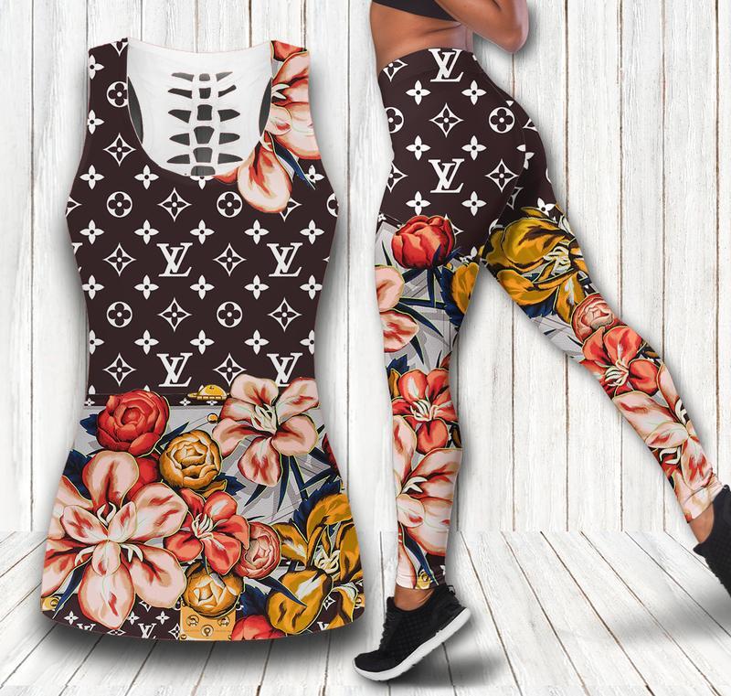 Louis-Vuitton-Floral-Tank-Top-Leggings-Set-Luxury-Brand-Lv-For-Women-Yoga-Gym Louis Vuitton Floral Tank Top Leggings Set Luxury Brand Lv For Women Yoga Gym