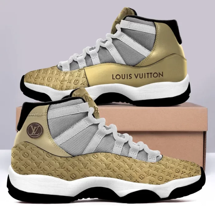 Louis Vuitton Gold Air Jordan 11 Sneakers Shoes LV Gifts JD11037