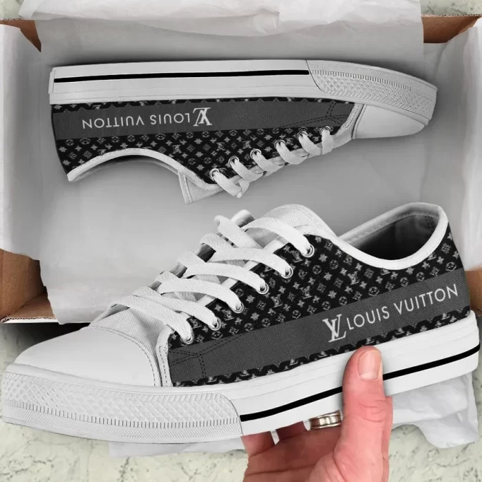 Louis Vuitton Grey Logo White Low Top Canvas Shoes Luxury Brand Sneaker LTS010