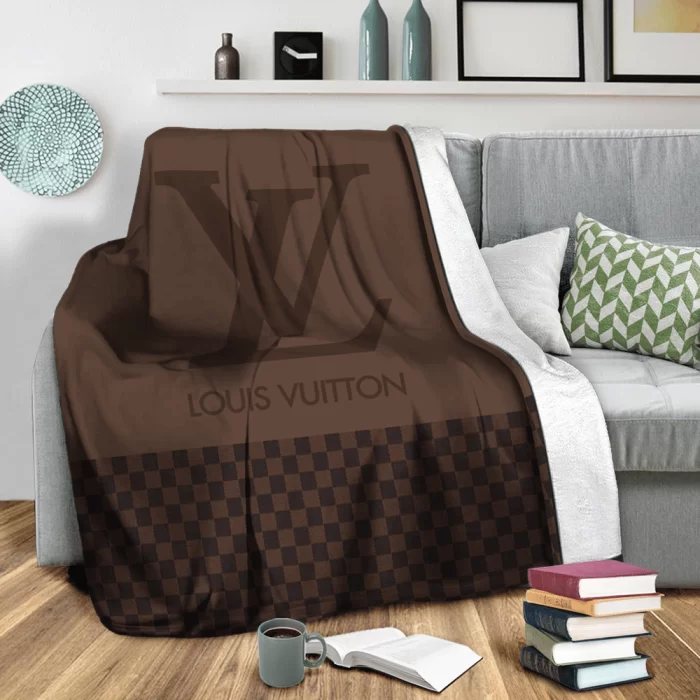 Louis Vuitton Logo Brown Fashion Luxury Brand Premium Fleece Sherpa Blanket Sofa Decor BL3090