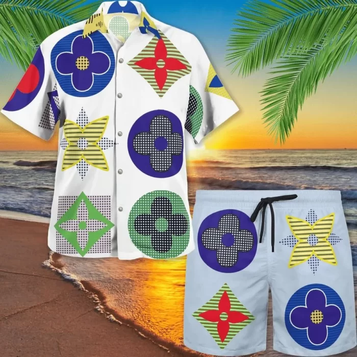 Louis Vuitton Pattern Luxury Brand Fashion Hawaii Set