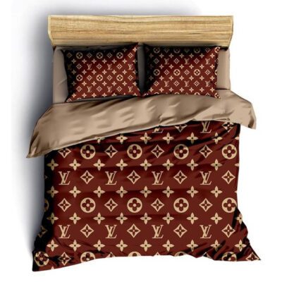 Louis Vuitton Red Brown Luxury Brand Fashion Premium Bedding Set Bedspread Duvet Cover Set BS202