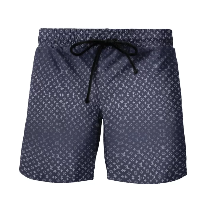Louis Vuitton navy white logo pattern Beach Men Shorts Swim Trunks
