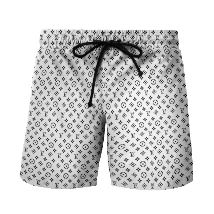 Louis Vuitton white black logo pattern Beach Men Shorts Swim Trunks