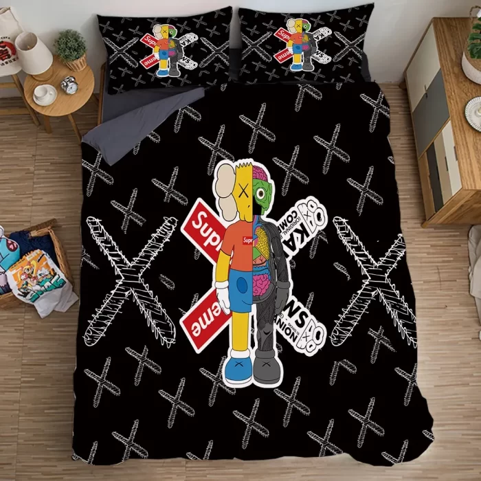 Supreme Kaws Black Luxury Brand Bedding Set Duvet Cover BS010