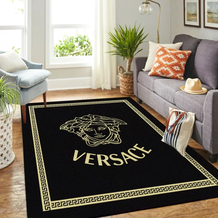Versace Black Luxury Brand Premium Logo Area Rug Carpet Floor Decor RR2735