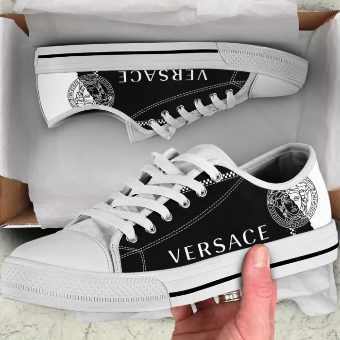Versace Black White Medusa Low Top Canvas Shoes Luxury Brand Sneaker LTS030