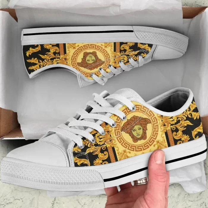 Versace Golden Medusa White Low Top Canvas Shoes Luxury Brand Sneaker LTS018