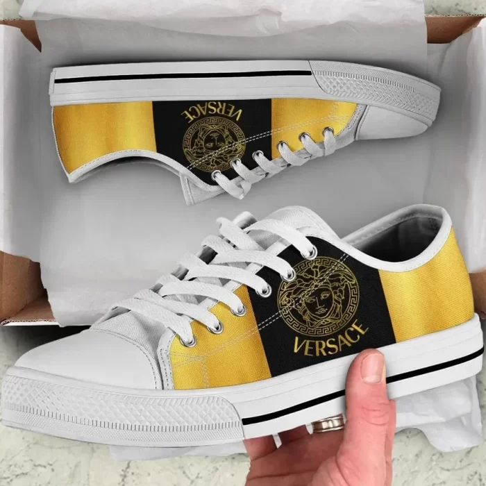 Versace Medusa Black Yellow Low Top Canvas Shoes Luxury Brand Sneaker LTS016
