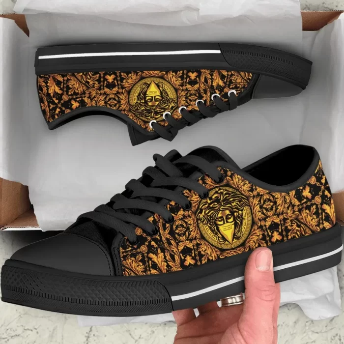 Versace Medusa Gold Low Top Canvas Shoes Luxury Brand Sneaker LTS022