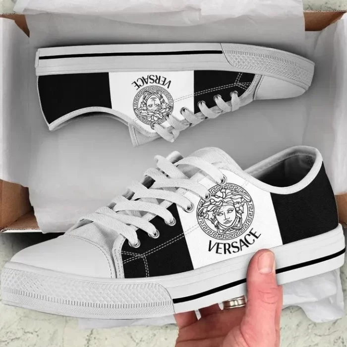 Versace Medusa Golden White Low Top Canvas Shoes Luxury Brand Sneaker LTS019