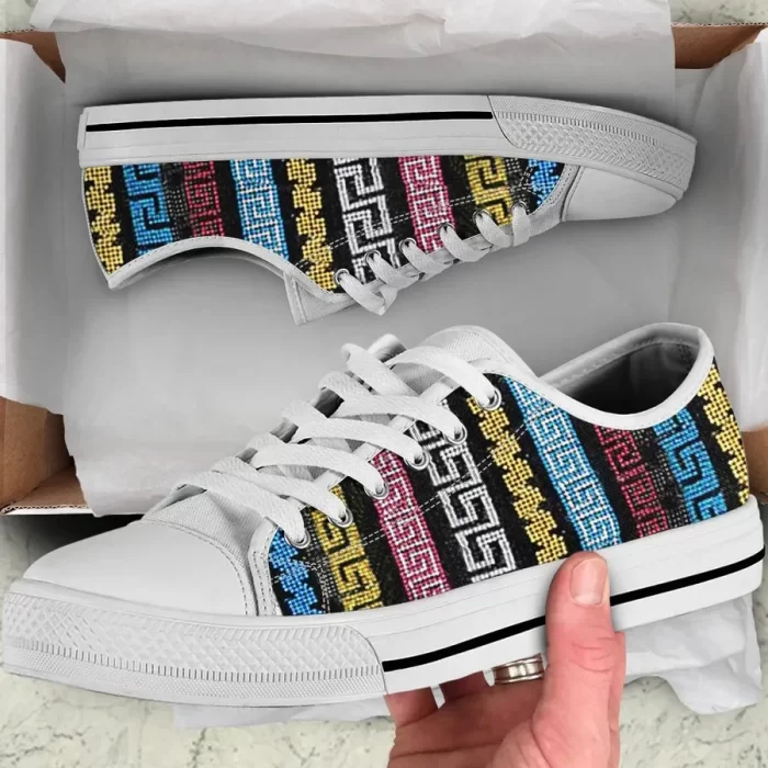 Versace Multicolor Low Top Canvas Shoes Luxury Brand Sneaker LTS014