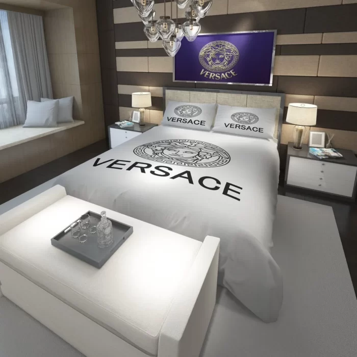 Versace White And Black Logo Luxury Brand High-End Bedding Set BS358