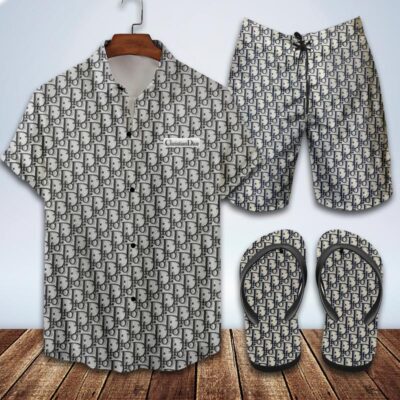 Dior Flip Flops And Combo Hawaii Shirt Shorts Luxury Brand Summer Outfit HSF024