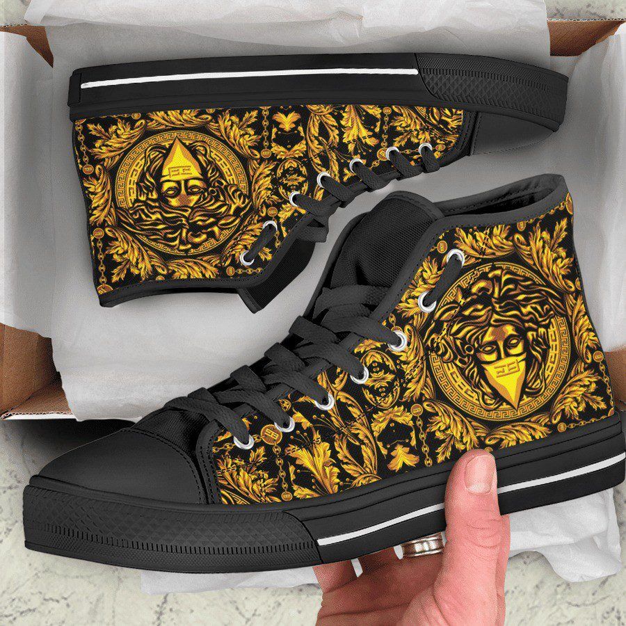 Gianni-Versace-Black-Gold-High-Top-Canvas-Shoes-Luxury-Sneakers-LHTS053 Gianni Versace Black Gold High Top Canvas Shoes Luxury Sneakers LHTS053