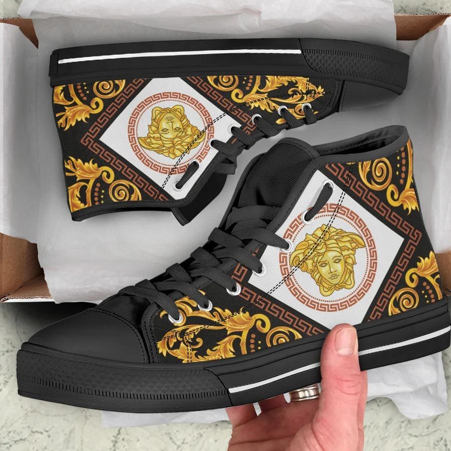 Gianni-Versace-Black-High-Top-Canvas-Shoes-Luxury-Sneakers-LHTS003 Gianni Versace Black High Top Canvas Shoes Luxury Sneakers LHTS003