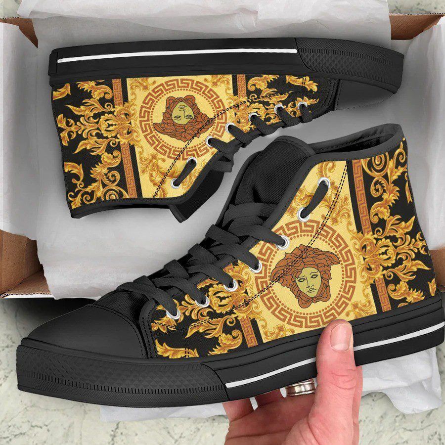 Gianni-Versace-Black-High-Top-Canvas-Shoes-Luxury-Sneakers-LHTS042 Gianni Versace Black High Top Canvas Shoes Luxury Sneakers LHTS042