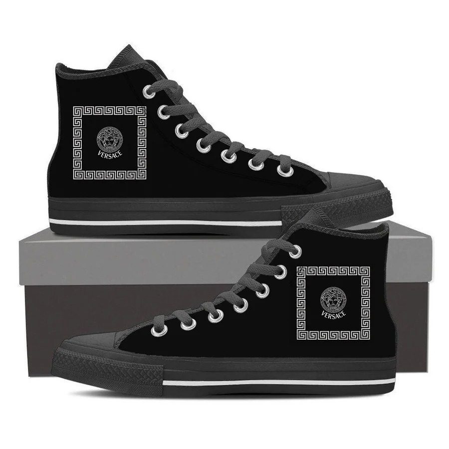 Gianni-Versace-Black-High-Top-Canvas-Shoes-Luxury-Sneakers-LHTS049 Gianni Versace Black High Top Canvas Shoes Luxury Sneakers LHTS049