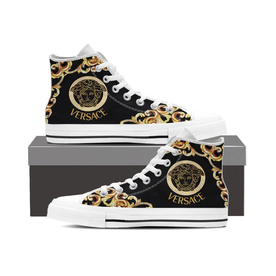 Gianni-Versace-Black-White-Gold-High-Top-Canvas-Shoes-Luxury-Sneakers-LHTS051 Gianni Versace Black White Gold High Top Canvas Shoes Luxury Sneakers LHTS051