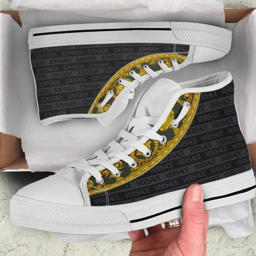 Gianni-Versace-Black-White-High-Top-Canvas-Shoes-Luxury-Sneakers-LHTS046 Gianni Versace Black White High Top Canvas Shoes Luxury Sneakers LHTS046