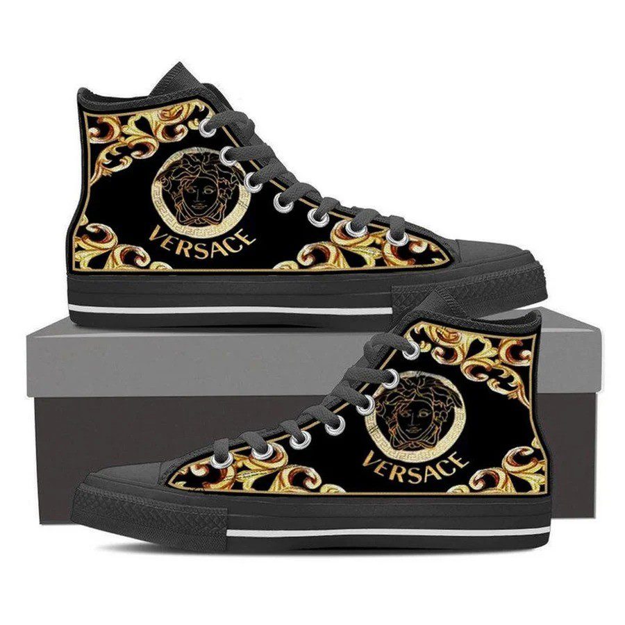 Gianni-Versace-Gold-Black-High-Top-Canvas-Shoes-Luxury-Sneakers-LHTS056 Gianni Versace Gold Black High Top Canvas Shoes Luxury Sneakers LHTS056