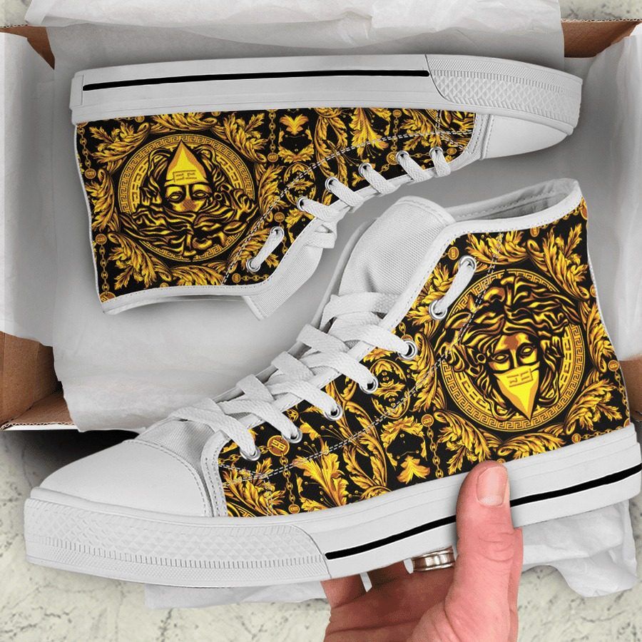 Gianni-Versace-Gold-High-Top-Canvas-Shoes-Luxury-Sneakers-LHTS064 Gianni Versace Gold High Top Canvas Shoes Luxury Sneakers LHTS064