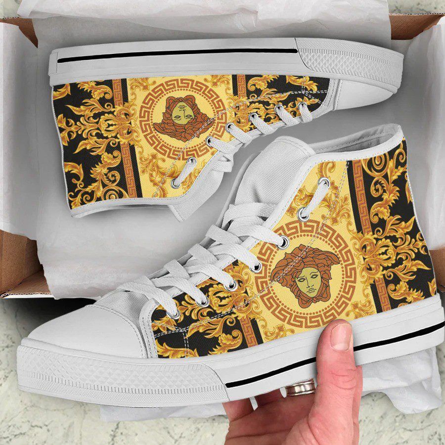 Gianni-Versace-White-Gold-High-Top-Canvas-Shoes-Luxury-Sneakers-LHTS054 Gianni Versace White Gold High Top Canvas Shoes Luxury Sneakers LHTS054