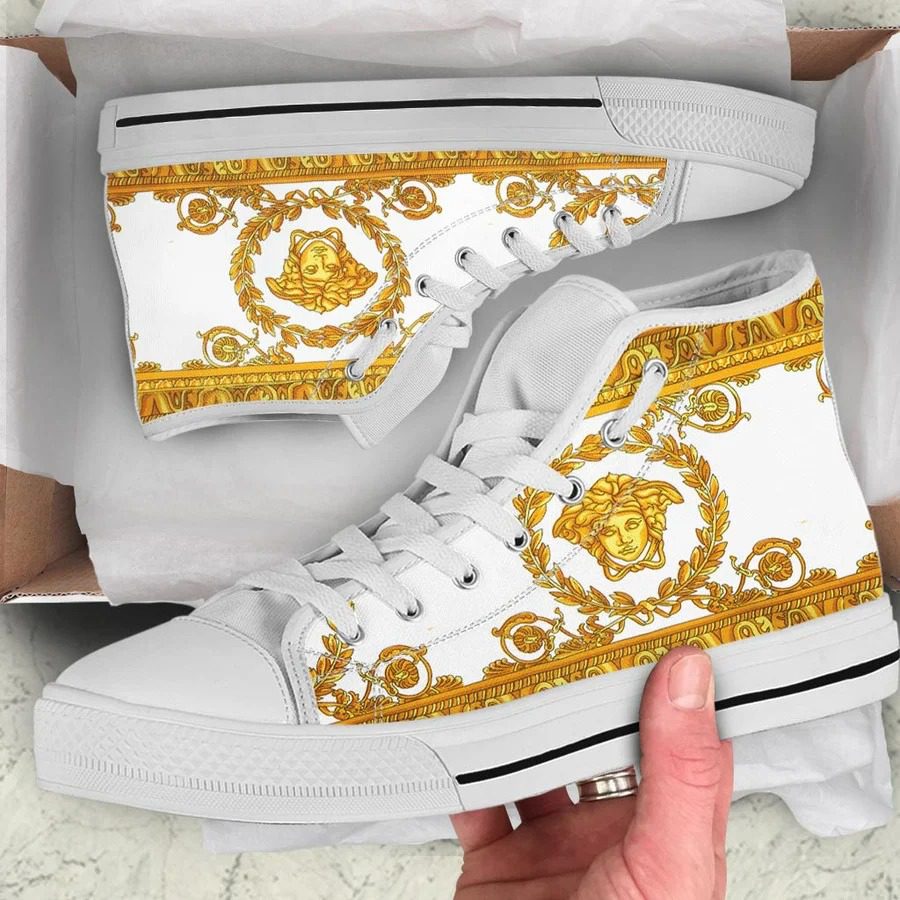 Gianni-Versace-White-Gold-High-Top-Canvas-Shoes-Luxury-Sneakers-LHTS062 Gianni Versace White Gold High Top Canvas Shoes Luxury Sneakers LHTS062