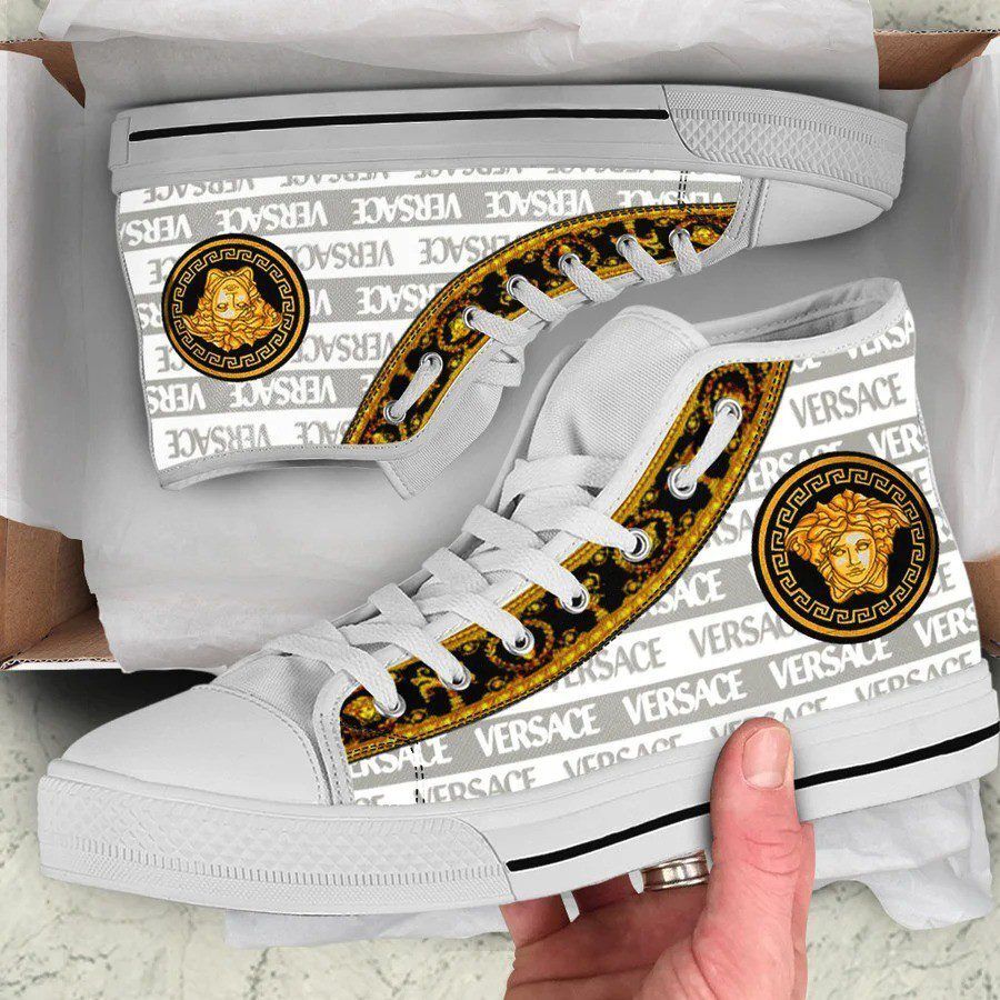 Gianni-Versace-White-High-Top-Canvas-Shoes-Luxury-Sneakers-LHTS041 Gianni Versace White High Top Canvas Shoes Luxury Sneakers LHTS041