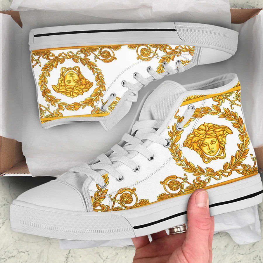Gianni-Versace-White-High-Top-Canvas-Shoes-Luxury-Sneakers-LHTS045 Gianni Versace White High Top Canvas Shoes Luxury Sneakers LHTS045