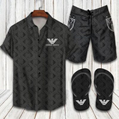 Giorgio Armani Flip Flops And Combo Hawaii Shirt Shorts Luxury Brand Summer Outfit HSF213