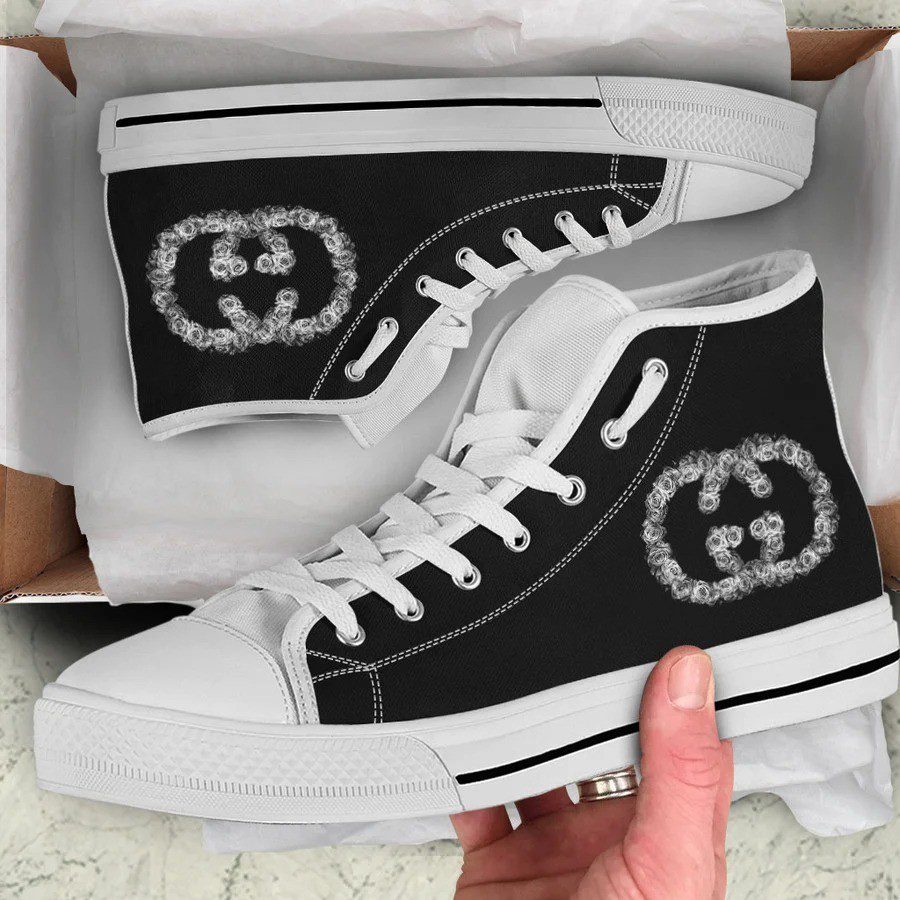 Gucci-Black-High-Top-Canvas-Shoes-Luxury-Sneakers-LHTS039 Gucci Black High Top Canvas Shoes Luxury Sneakers LHTS039