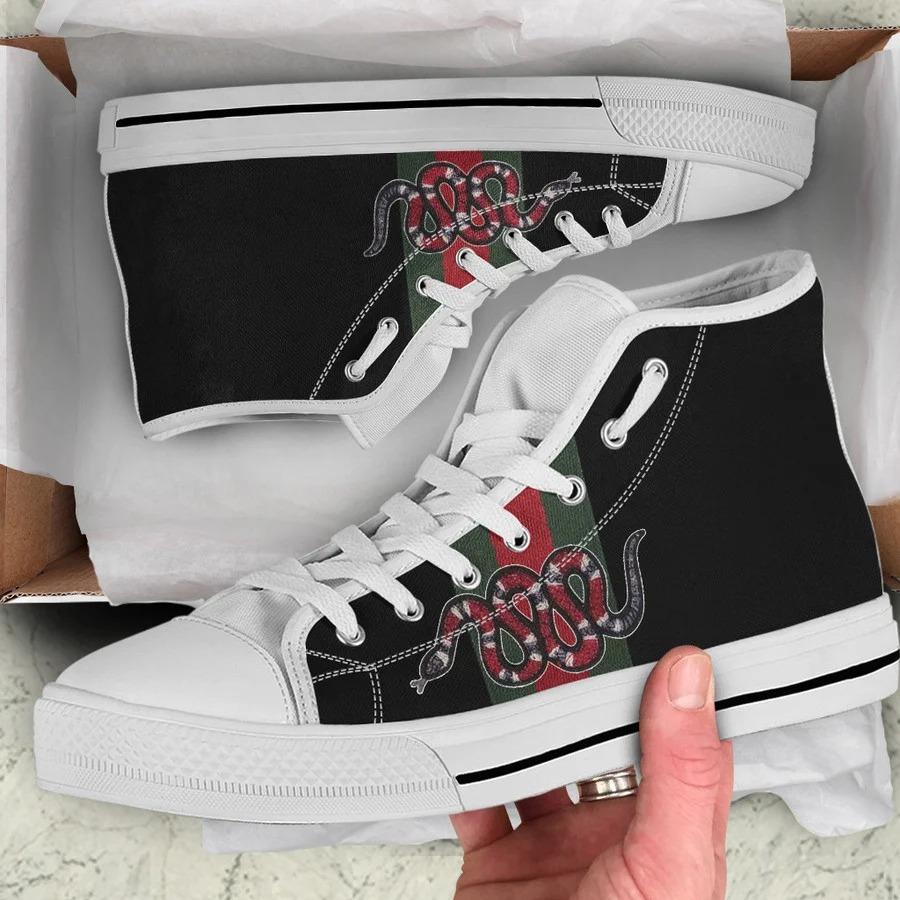 Gucci-Black-Snake-High-Top-Canvas-Shoes-Luxury-Sneakers-LHTS005 Gucci Black Snake High Top Canvas Shoes Luxury Sneakers LHTS005