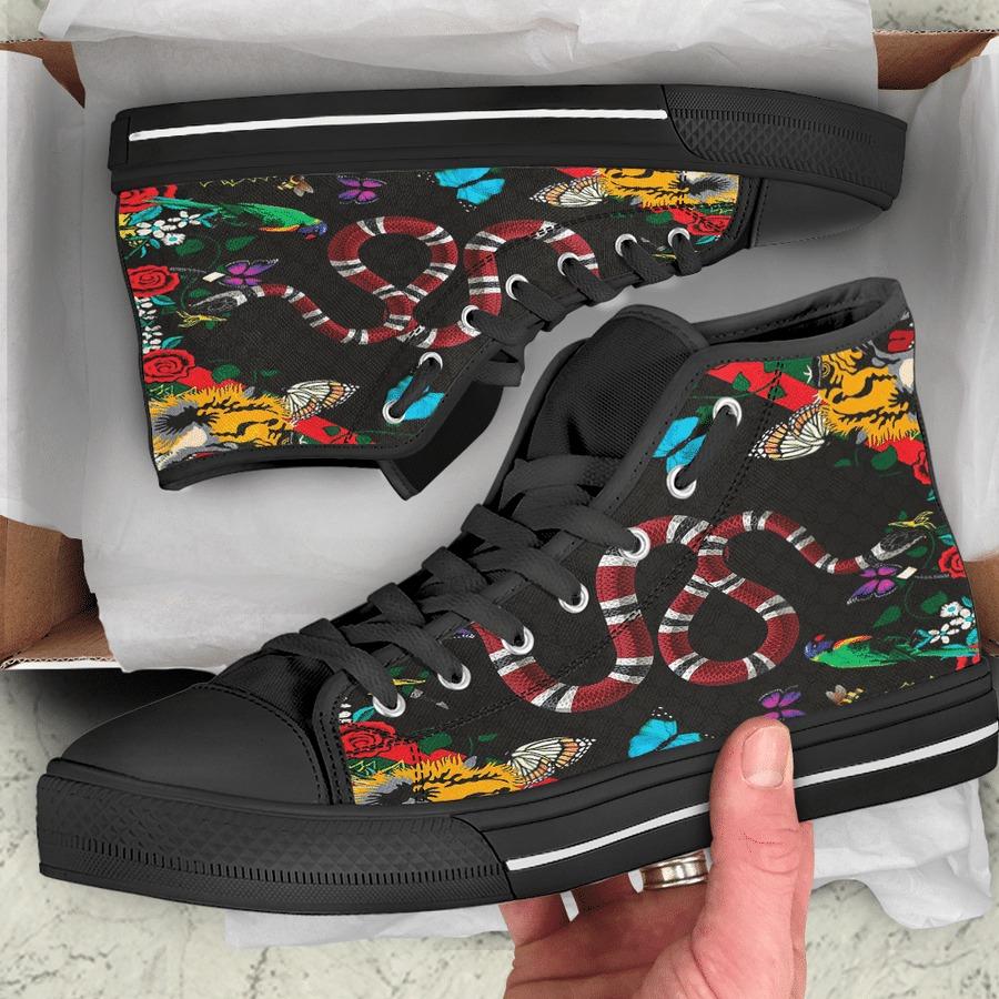 Gucci-Black-Snake-High-Top-Canvas-Shoes-Luxury-Sneakers-LHTS024 Gucci Black Snake High Top Canvas Shoes Luxury Sneakers LHTS024
