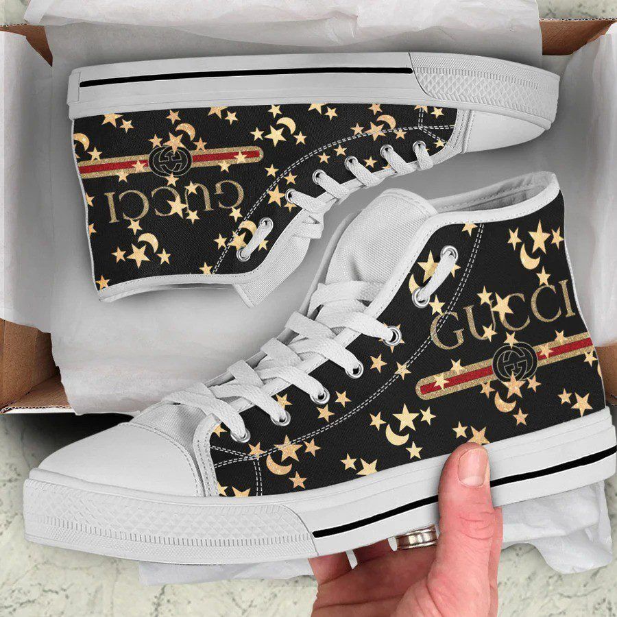 Gucci-Black-Star-High-Top-Canvas-Shoes-Luxury-Sneakers-LHTS038 Gucci Black Star High Top Canvas Shoes Luxury Sneakers LHTS038