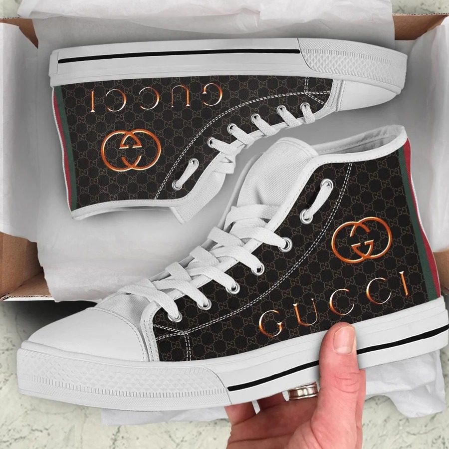 Gucci-Black-White-High-Top-Canvas-Shoes-Luxury-Sneakers-LHTS029 Gucci Black White High Top Canvas Shoes Luxury Sneakers LHTS029