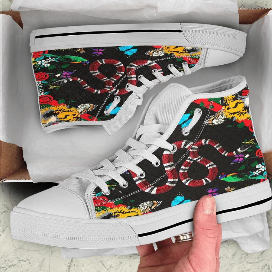Gucci-Black-White-Snake-High-Top-Canvas-Shoes-Luxury-Sneakers-LHTS025 Gucci Black White Snake High Top Canvas Shoes Luxury Sneakers LHTS025