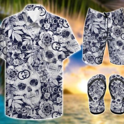 Gucci Combo Hawaii Shirt Shorts Flip Flops Luxury Brand Summer Outfit HSF031