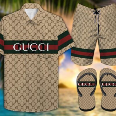 Gucci Combo Hawaii Shirt Shorts Flip Flops Luxury Brand Summer Outfit HSF034