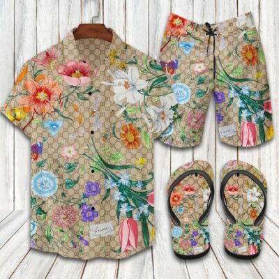 Gucci Combo Hawaii Shirt Shorts Flip Flops Luxury Brand Summer Outfit HSF038