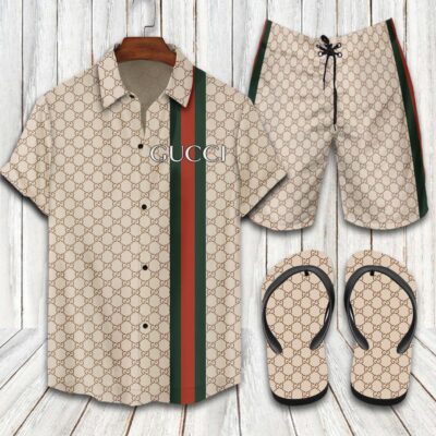 Gucci Flip Flops And Combo Hawaii Shirt Shorts Luxury Brand Summer Outfit HSF226